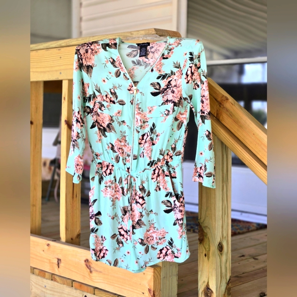 Justify Floral Women's Romper - Mint and Pink 289